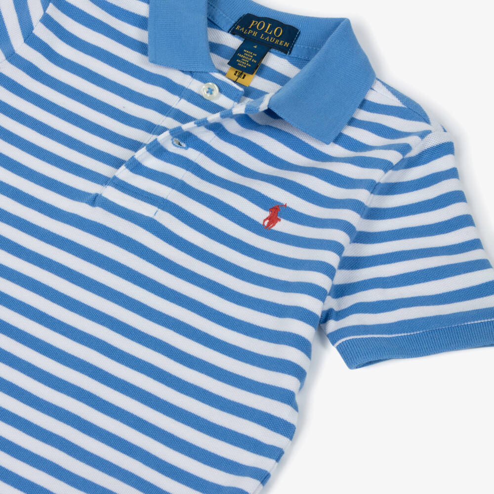 Ralph Lauren-Boys Blue Striped Cotton Polo Top | Childrensalon Outlet