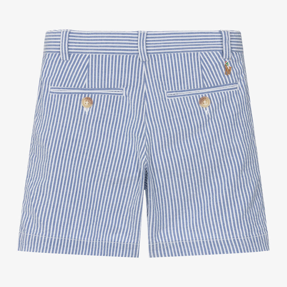 Ralph Lauren-Boys Blue Striped Cotton Shorts | Childrensalon Outlet