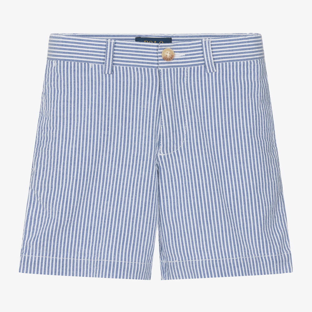 Ralph Lauren-شورت قطن مقلم لون أزرق وأبيض للأولاد | Childrensalon Outlet
