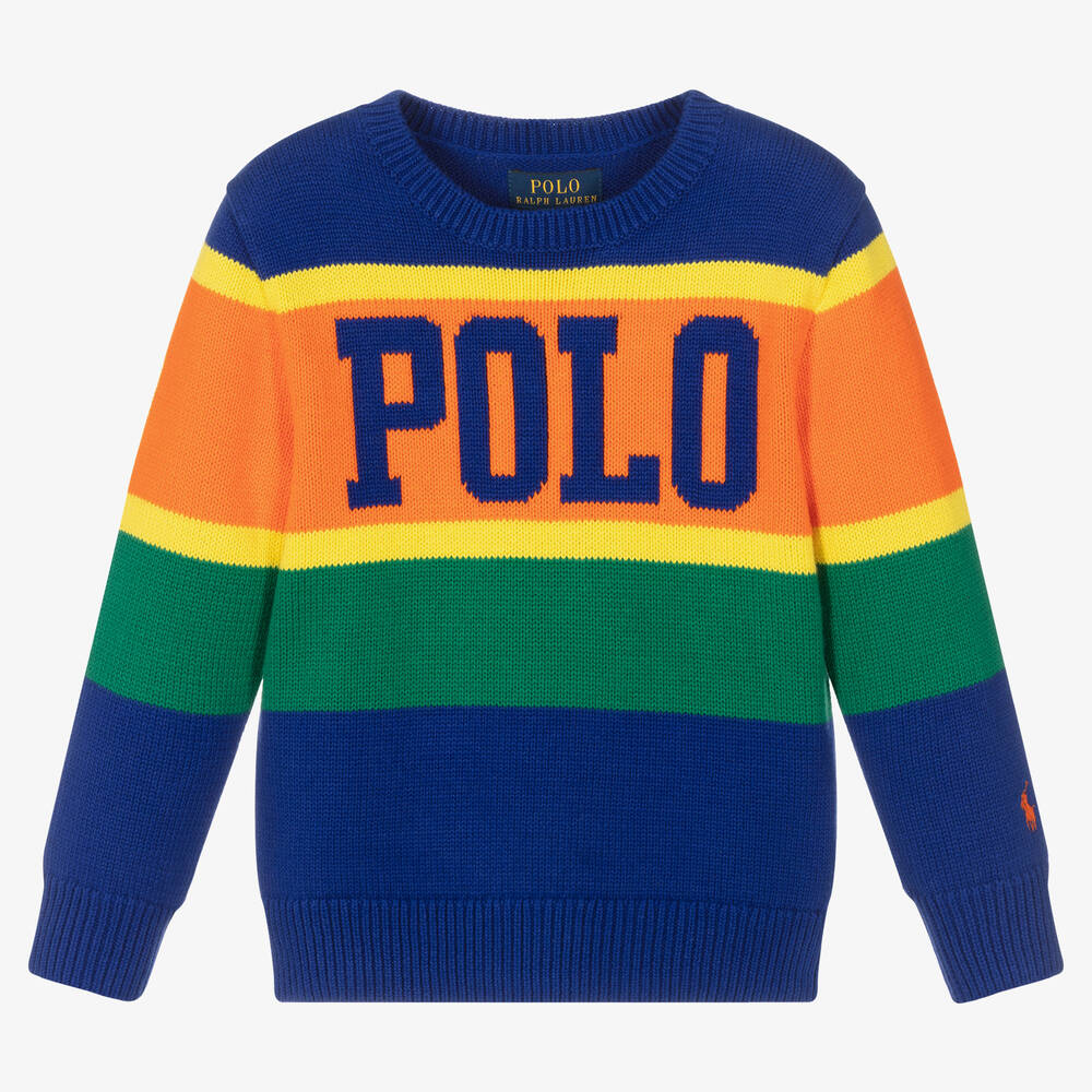 Polo Ralph Lauren - Boys Blue Striped Logo Sweater | Childrensalon