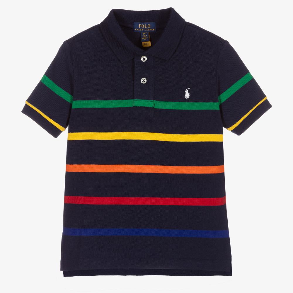 Boys Blue Striped Polo Shirt