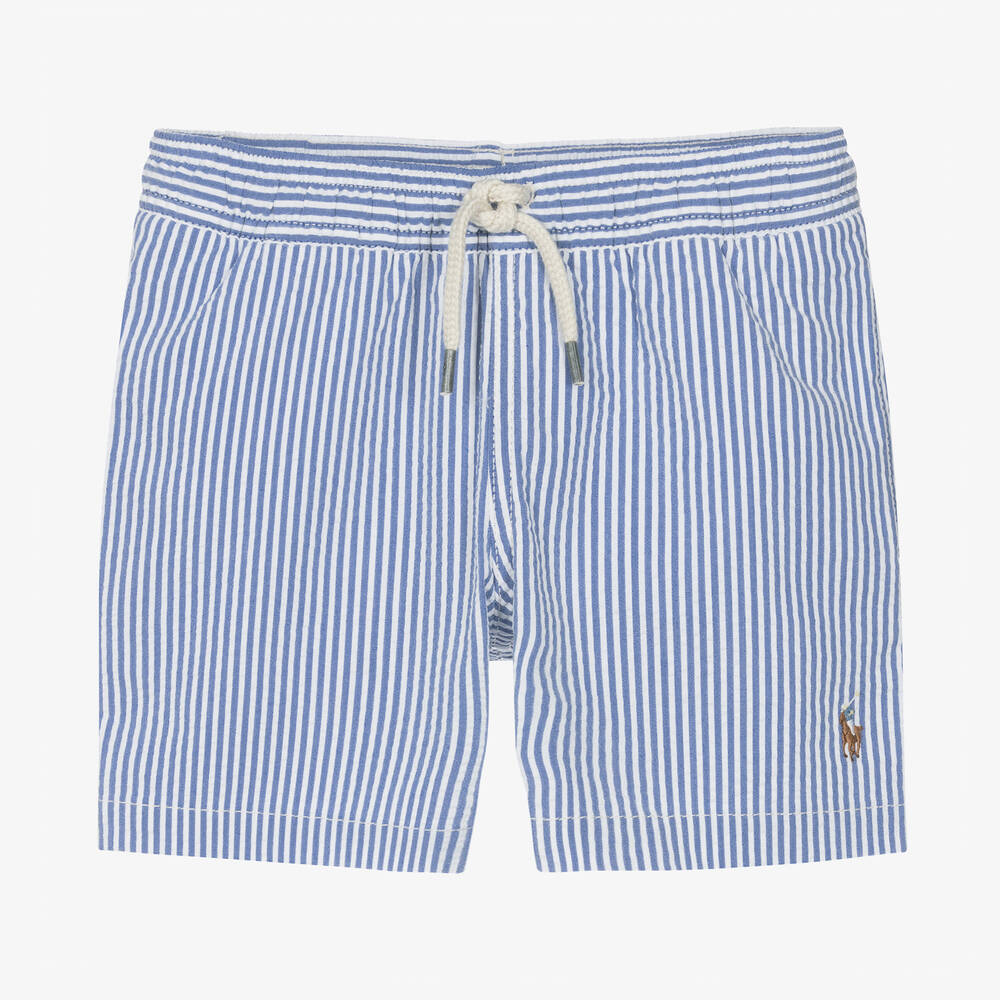Ralph Lauren Boys Blue Striped Seersucker Swim Shorts Childrensalon Outlet