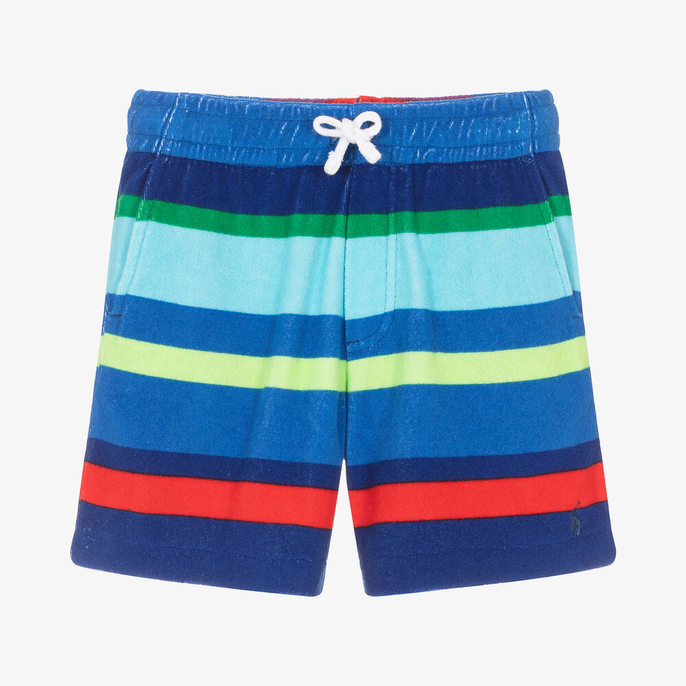 Ralph Lauren - Short bleu rayé en éponge garçon | Childrensalon