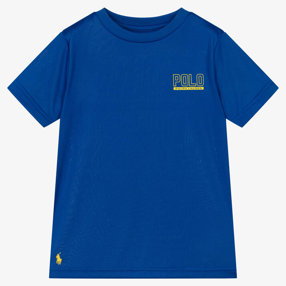 Ralph Lauren - Boys Blue Technical Jersey Logo T-Shirt | Childrensalon