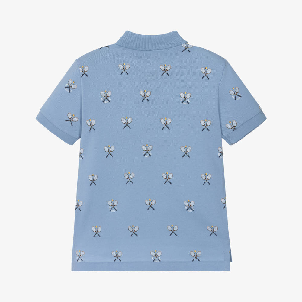 Ralph Lauren-Boys Blue Tennis Print Cotton Piqué Polo Shirt | Childrensalon Outlet