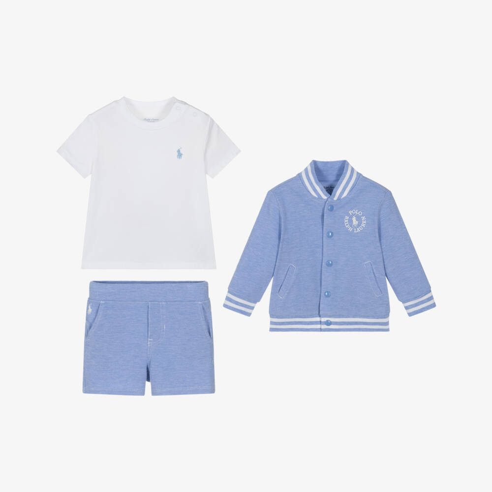 Ralph Lauren-Boys Blue Three-Piece Shorts Ensemble | Childrensalon Outlet