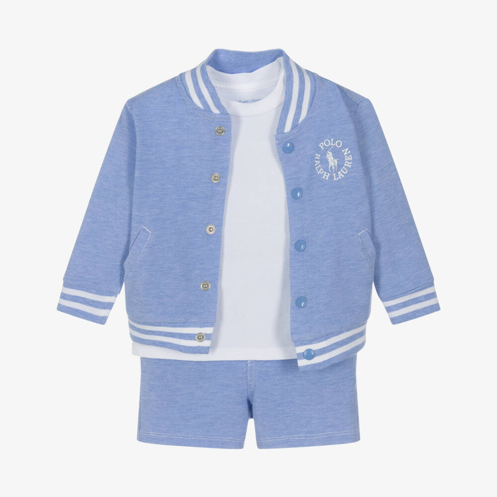 Ralph Lauren-Boys Blue Three-Piece Shorts Ensemble | Childrensalon Outlet