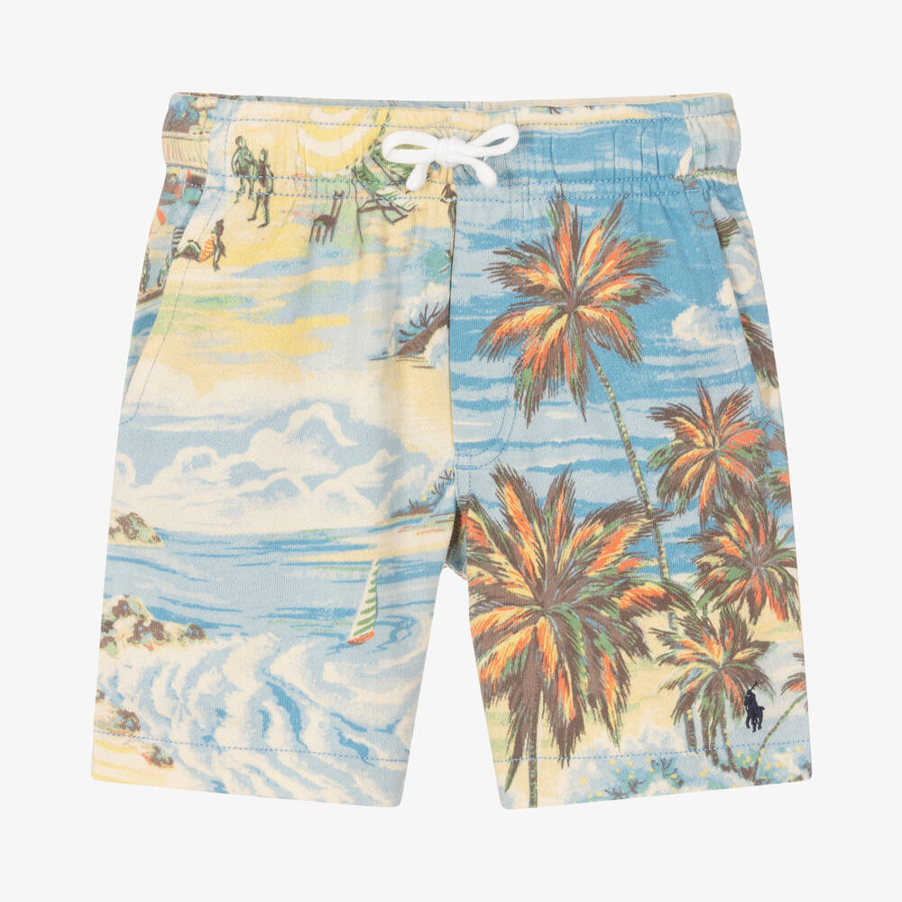 Ralph Lauren - Boys Blue Tropical Palm Tree Cotton Shorts | Childrensalon
