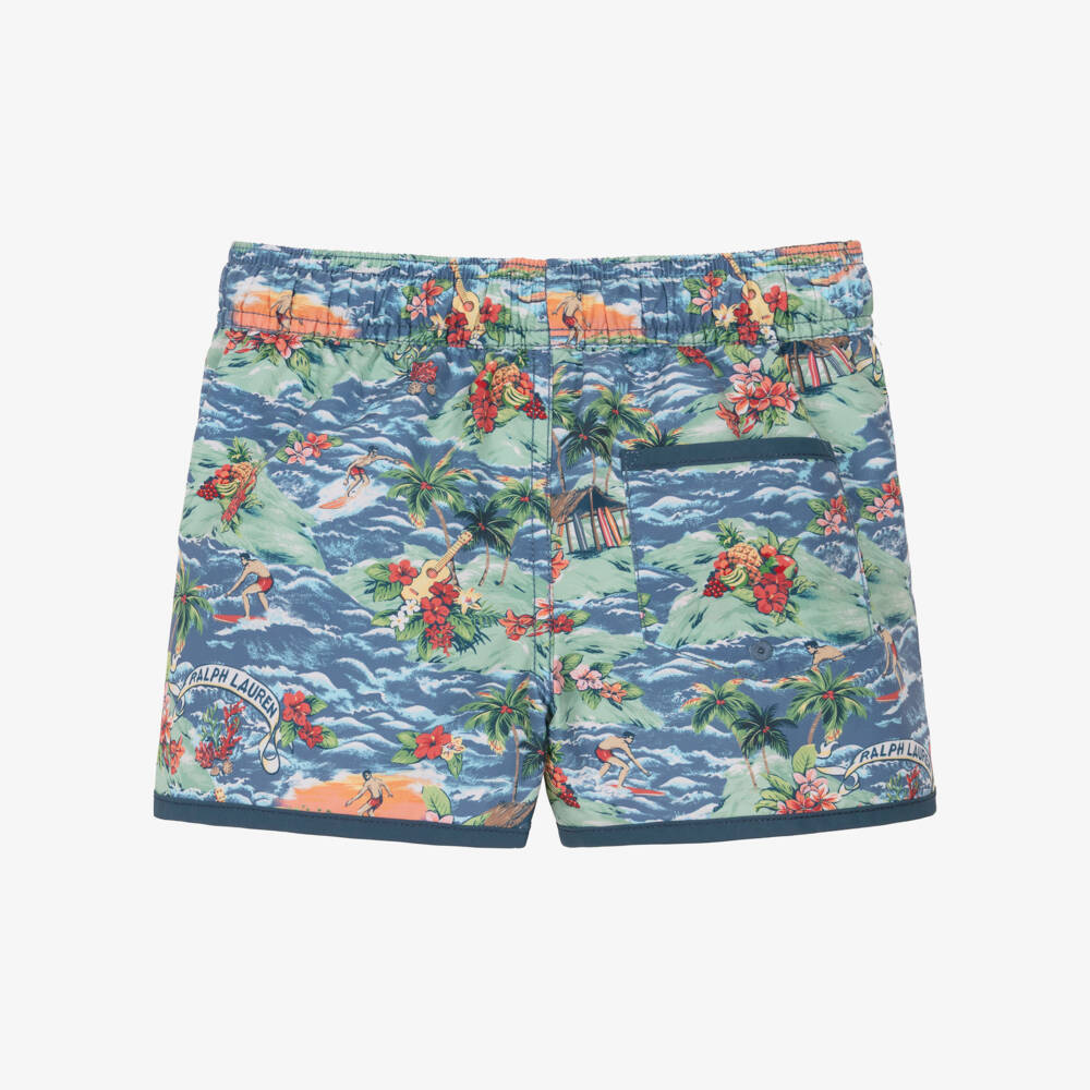Ralph Lauren-Boys Blue Tropical Surf Print Swim Shorts | Childrensalon Outlet