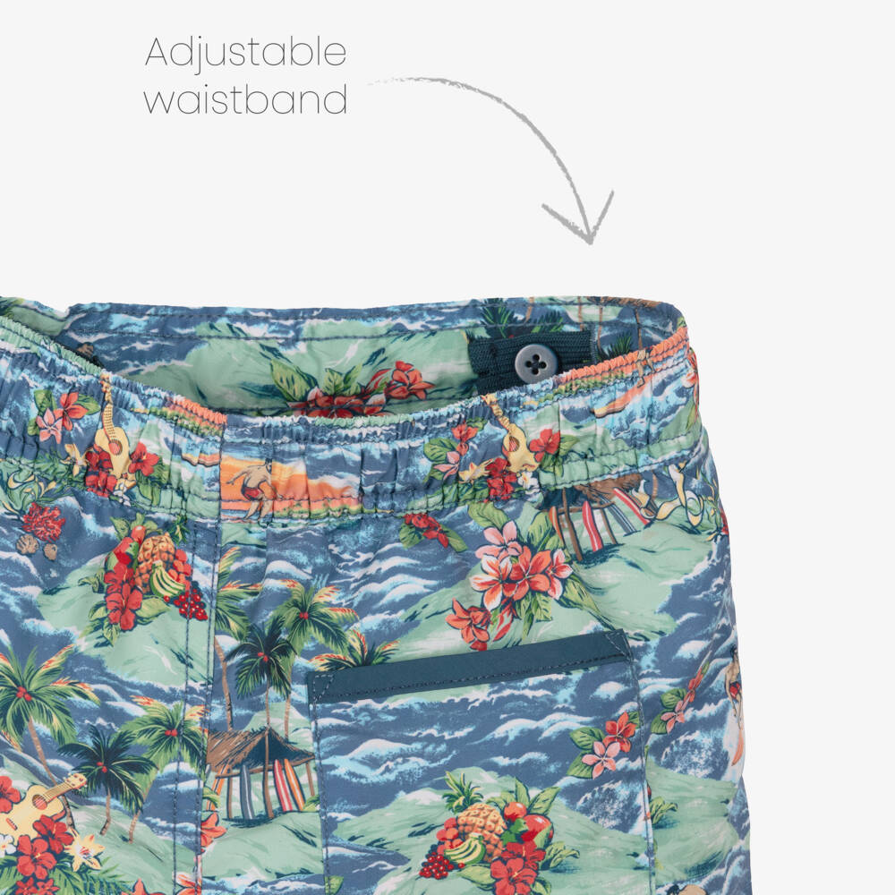 Ralph Lauren-Boys Blue Tropical Surf Print Swim Shorts | Childrensalon Outlet