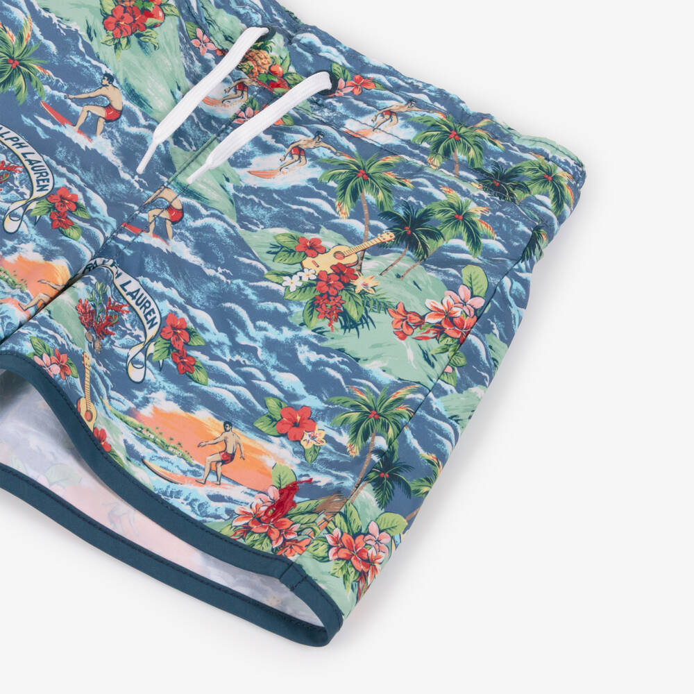 Ralph Lauren-Boys Blue Tropical Surf Print Swim Shorts | Childrensalon Outlet