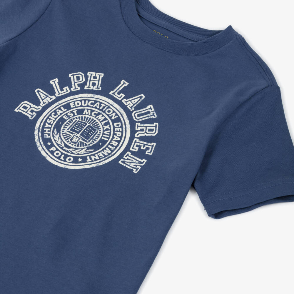 Ralph Lauren-Футболка из хлопка в стиле колледж для мальчиков синяя | Childrensalon Outlet