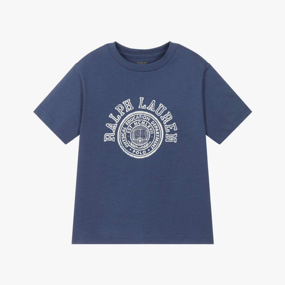 Ralph Lauren-Футболка из хлопка в стиле колледж для мальчиков синяя | Childrensalon Outlet