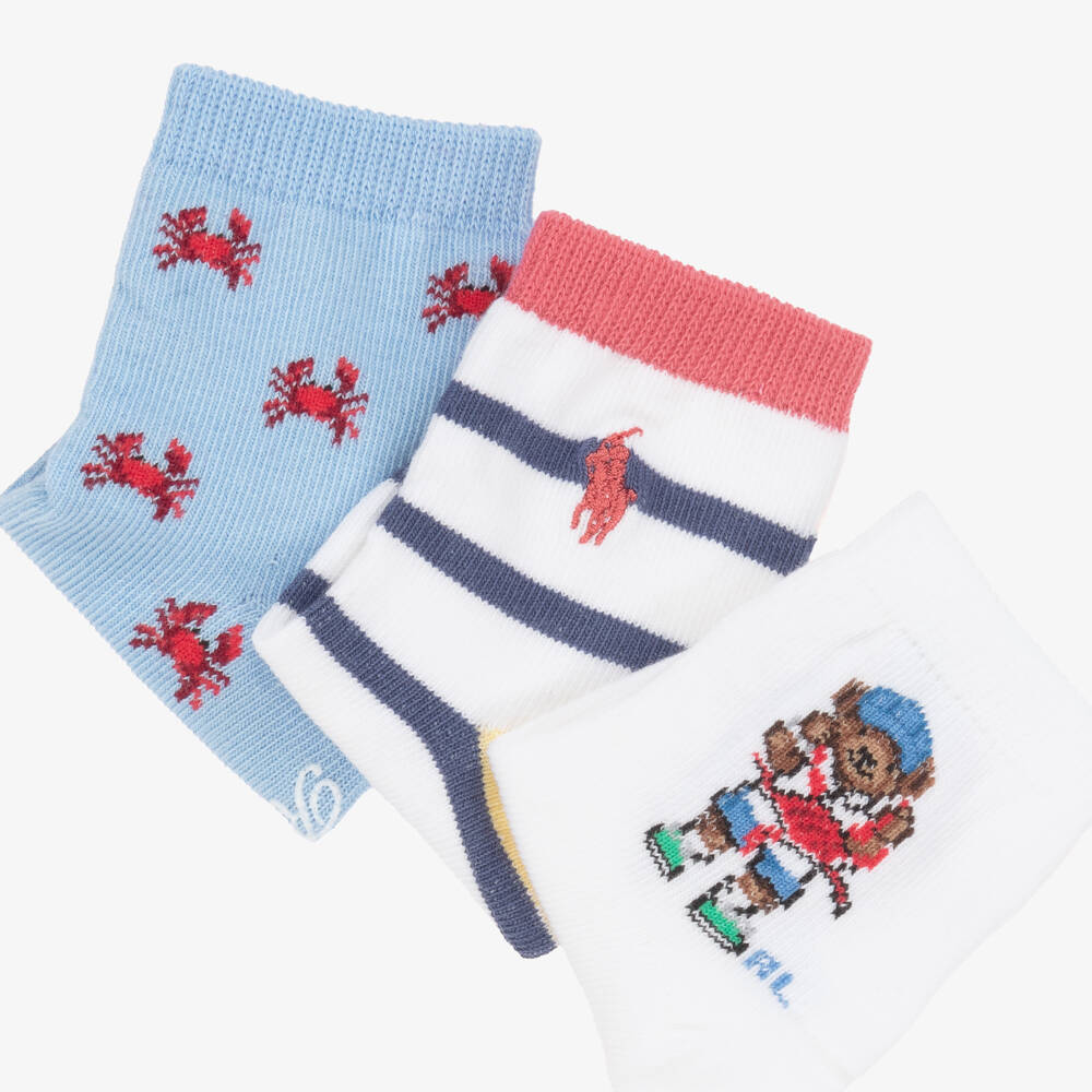 Ralph Lauren-Boys Blue & White Knit Sock Trio | Childrensalon Outlet