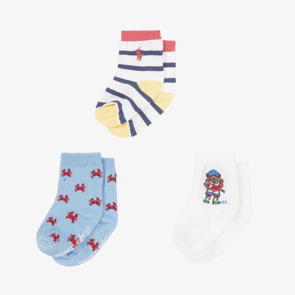 Ralph Lauren-Boys Blue & White Knit Sock Trio | Childrensalon Outlet