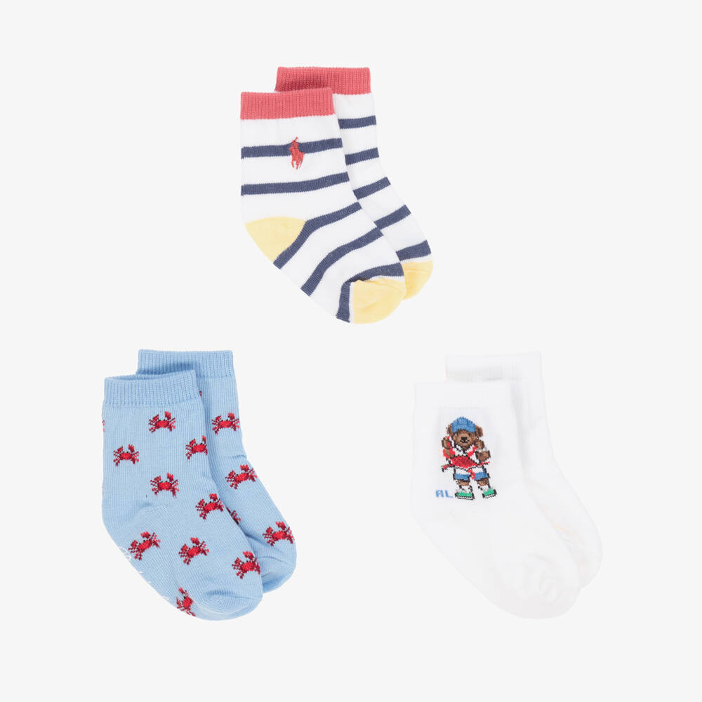 Ralph Lauren-Boys Blue & White Knit Sock Trio | Childrensalon Outlet