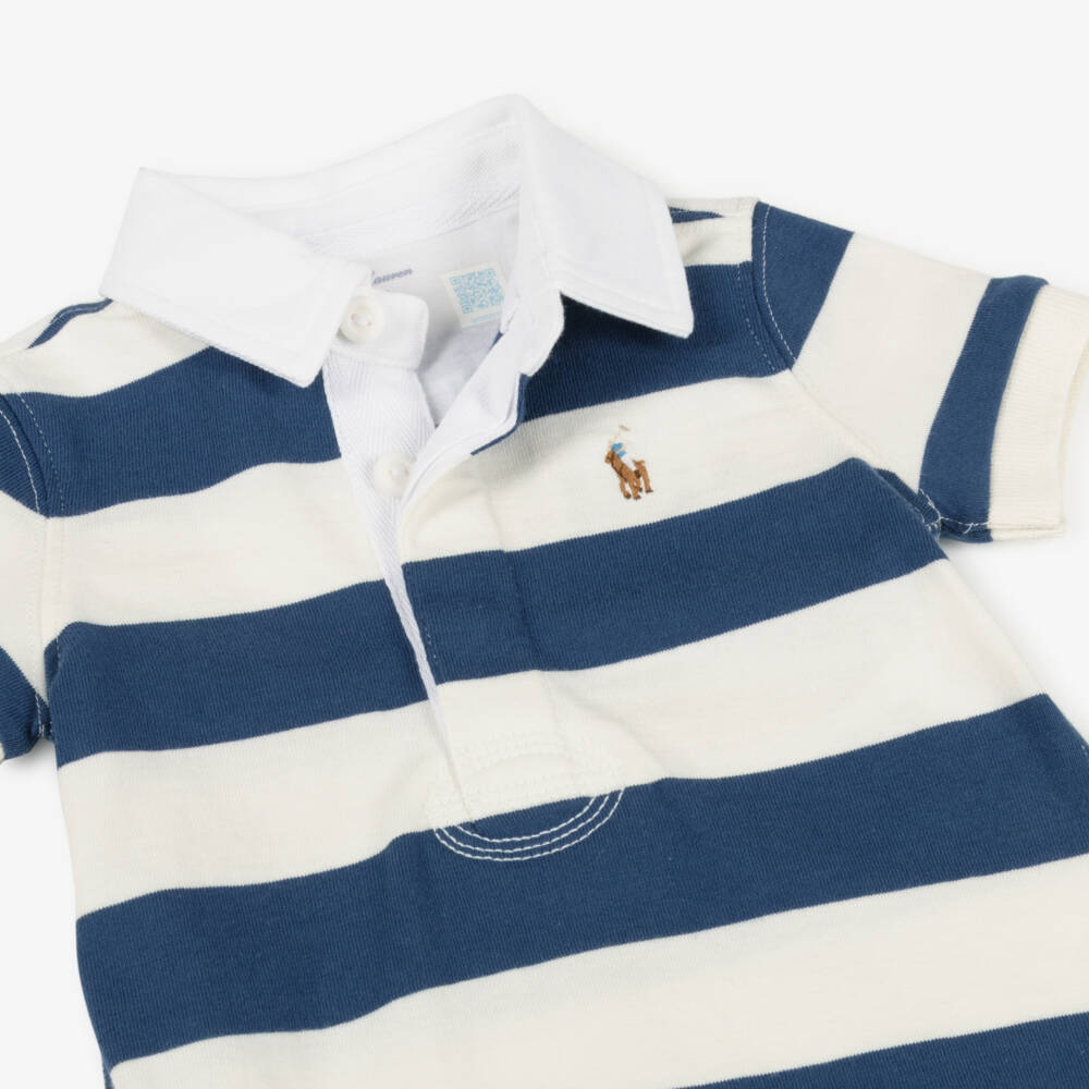 Ralph Lauren-Boys Blue & White Polo Romper | Childrensalon Outlet