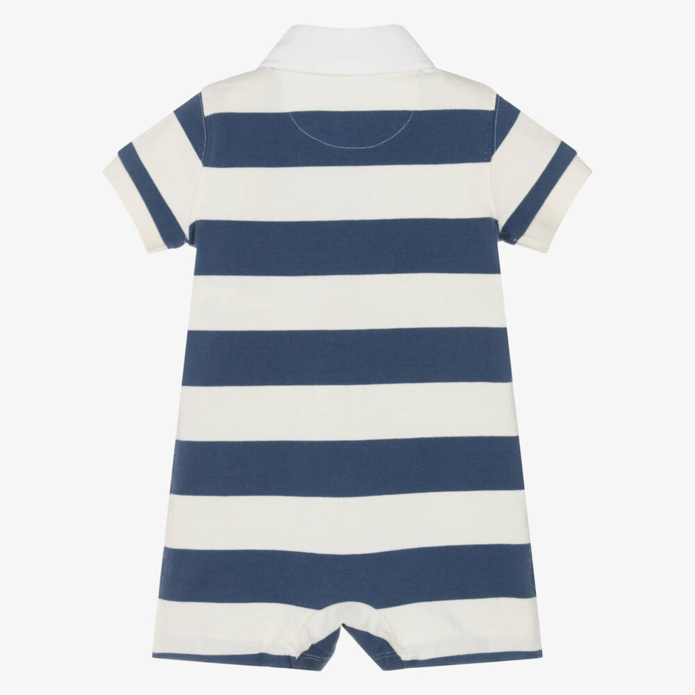 Ralph Lauren-Boys Blue & White Polo Romper | Childrensalon Outlet