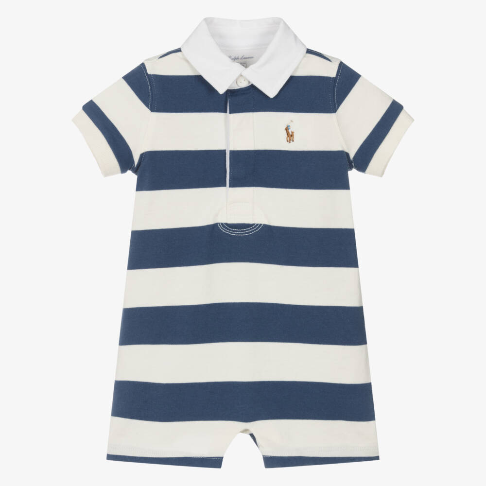 Ralph Lauren-Boys Blue & White Polo Romper | Childrensalon Outlet