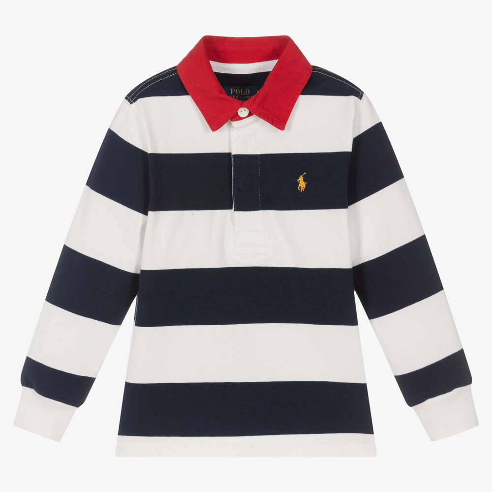 Polo Ralph Lauren - توب بولو قطن مقلم لون أبيض وكحلي للأولاد | Childrensalon