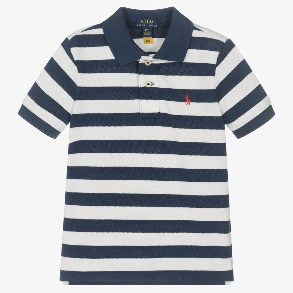 Polo Ralph Lauren - Boys Blue & White Stripe Cotton Polo Shirt | Childrensalon