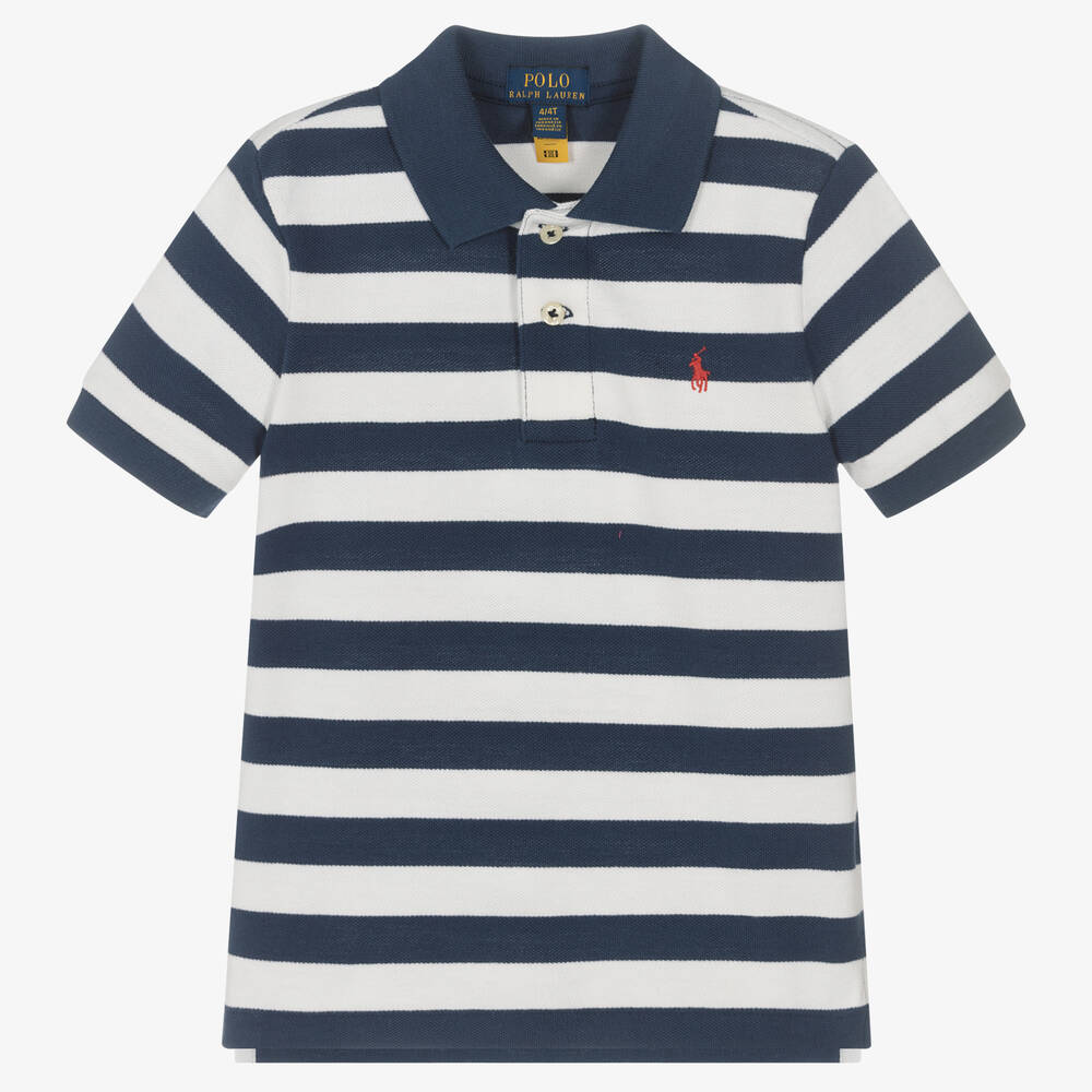 Polo Ralph Lauren - Polo rayé bleu et blanc en coton | Childrensalon