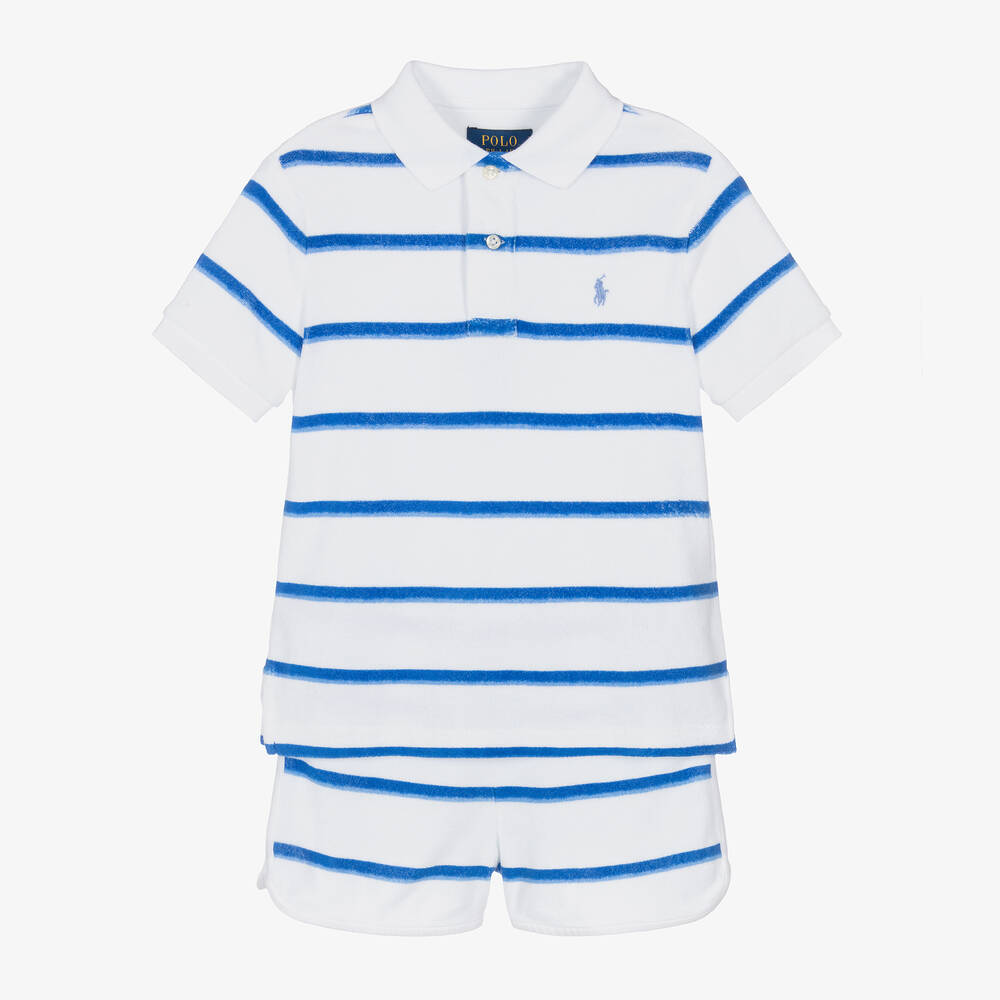 Ralph Lauren-Boys Blue & White Striped Cotton Shorts Set | Childrensalon Outlet