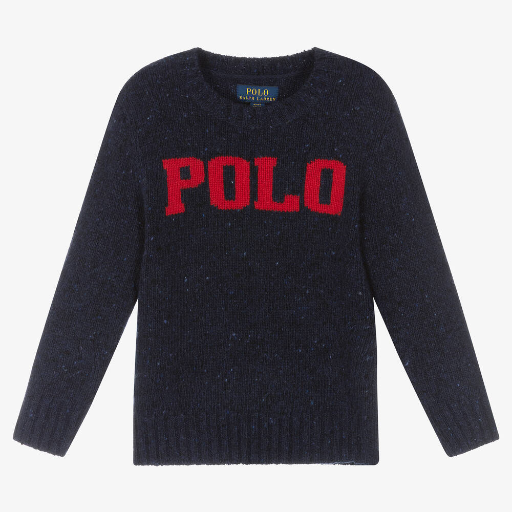 Polo Ralph Lauren - Boys Blue Wool Logo Jumper | Childrensalon