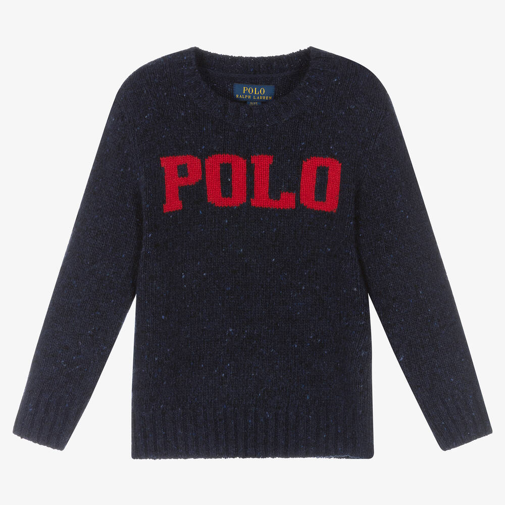 Polo Ralph Lauren - كنزة مزيج صوف وفيسكوز محبوك لون كحلي للأولاد | Childrensalon