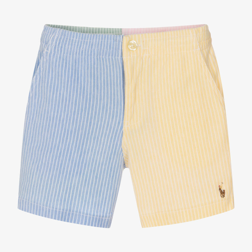 Polo Ralph Lauren - Boys Blue & Yellow Cotton Colourblock Shorts | Childrensalon
