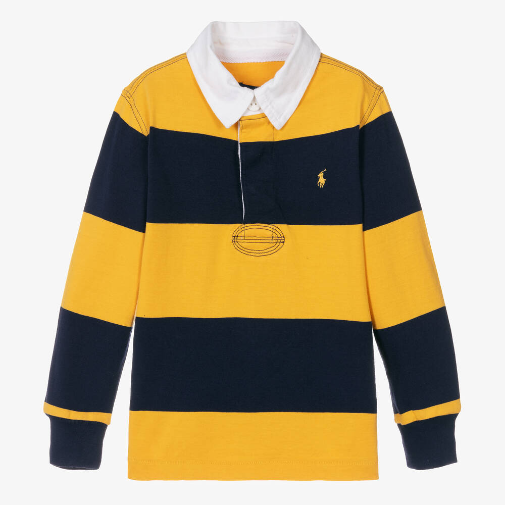 Ralph Lauren - Boys Blue & Yellow Cotton Rugby Shirt | Childrensalon