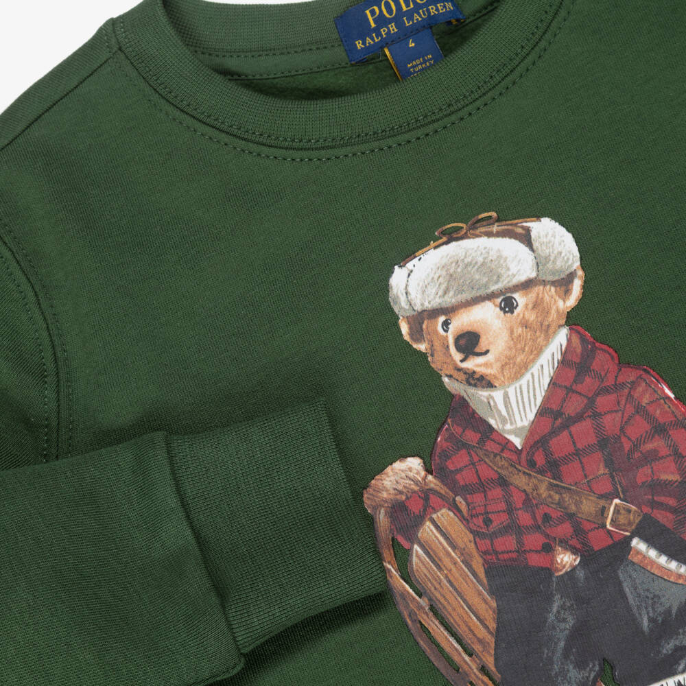 Ralph Lauren-Boys Bottle Green Sweatshirt with Polo Bear Print | Childrensalon Outlet