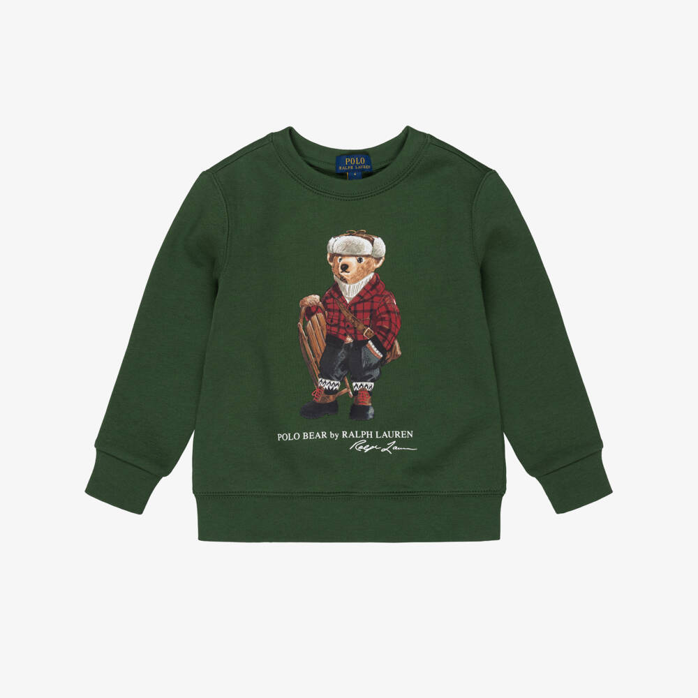 Ralph Lauren-Boys Bottle Green Sweatshirt with Polo Bear Print | Childrensalon Outlet