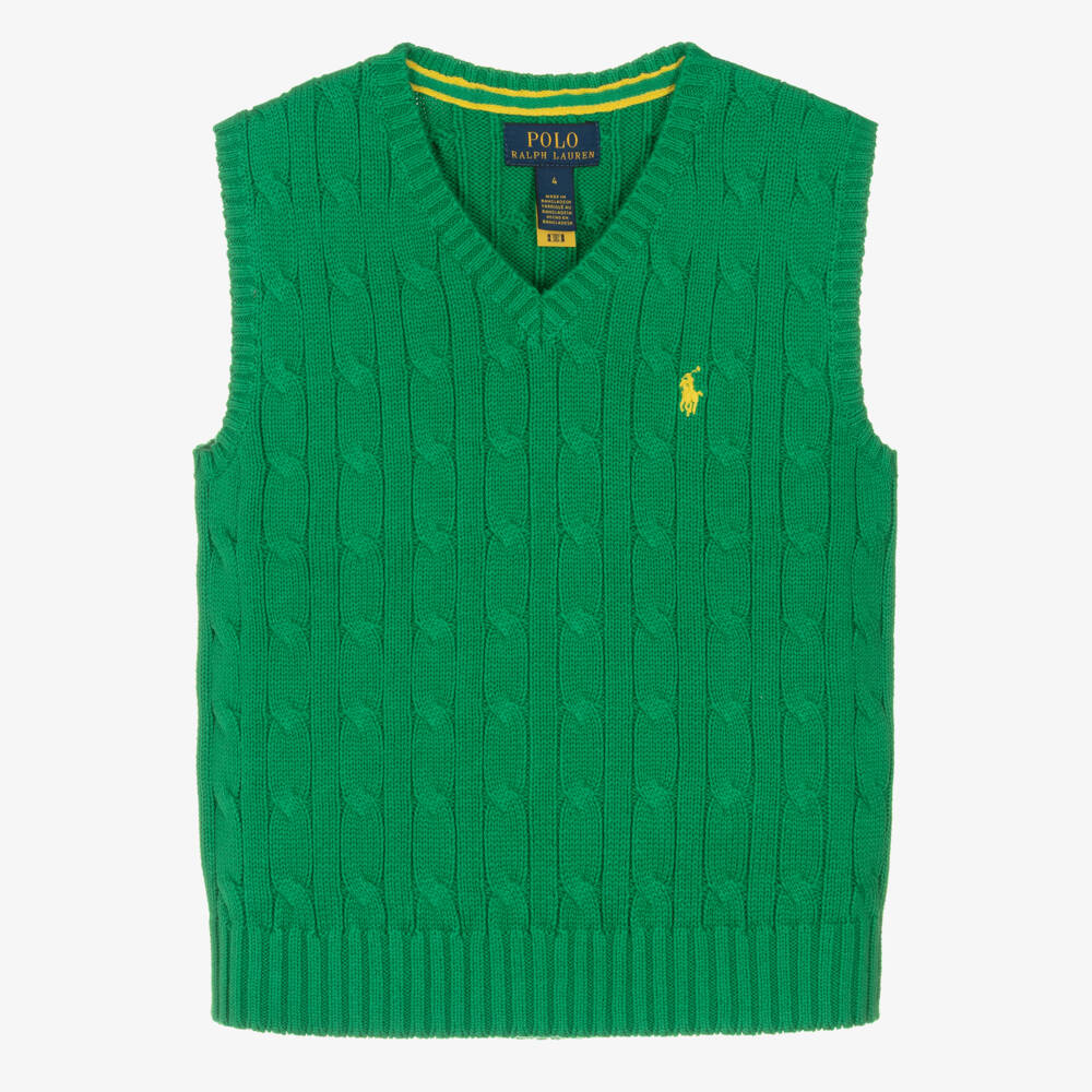 Ralph Lauren-Boys Bright Green Cable Knit Slipover | Childrensalon Outlet