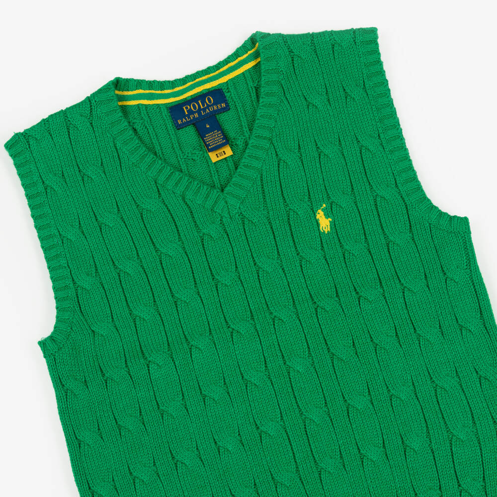 Ralph Lauren-Boys Bright Green Cable Knit Slipover | Childrensalon Outlet