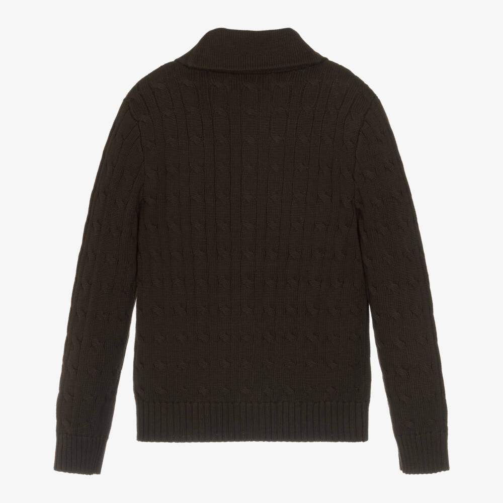 Ralph Lauren-Boys Brown Cotton Cable Knit Cardigan | Childrensalon Outlet