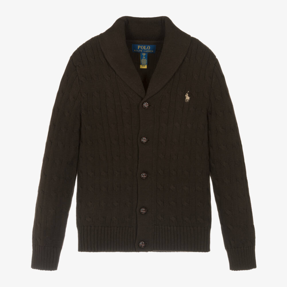 Ralph Lauren-Boys Brown Cotton Cable Knit Cardigan | Childrensalon Outlet