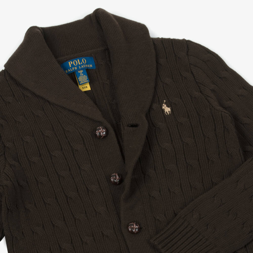 Ralph Lauren-Boys Brown Cotton Cable Knit Cardigan | Childrensalon Outlet