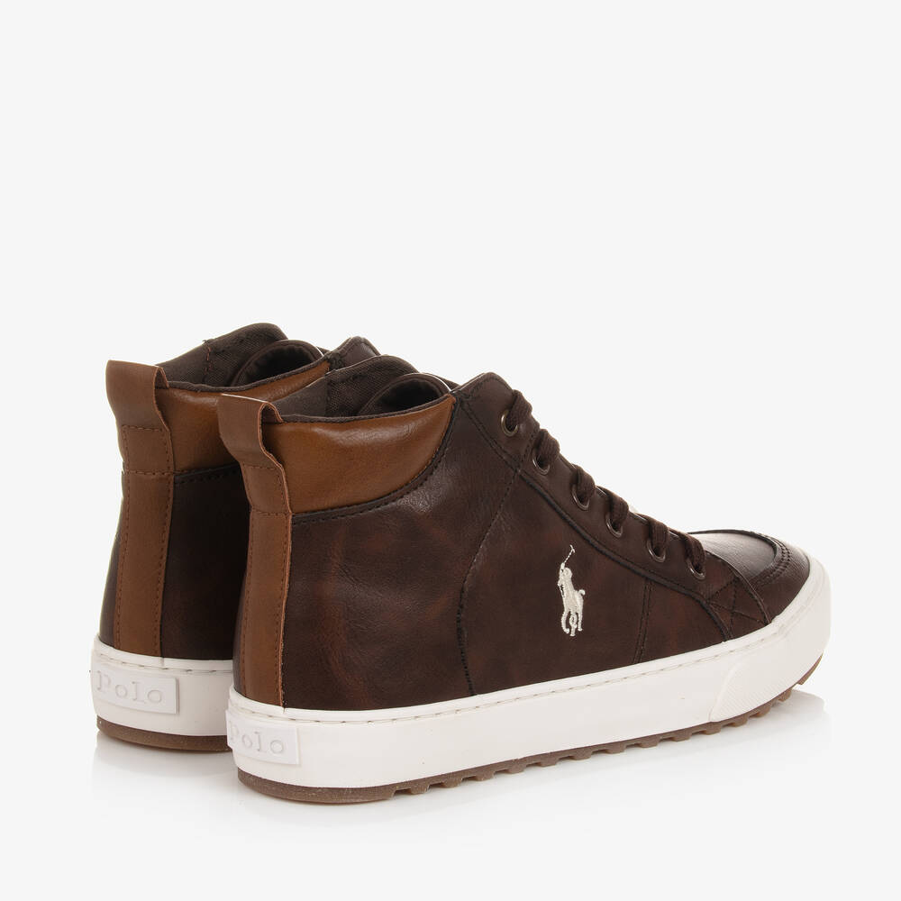 Ralph lauren brown leather trainers discount