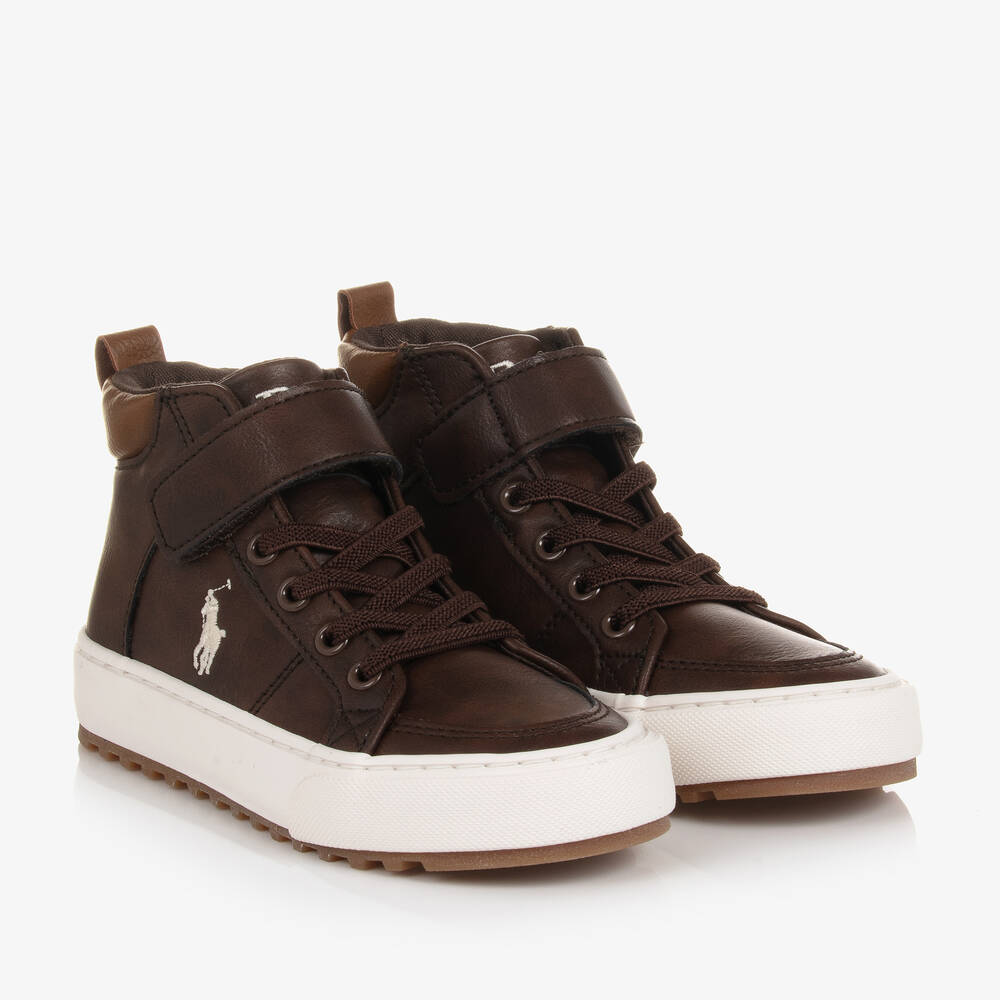 Polo Ralph Lauren - Boys Brown High-Top Velcro Trainers | Childrensalon