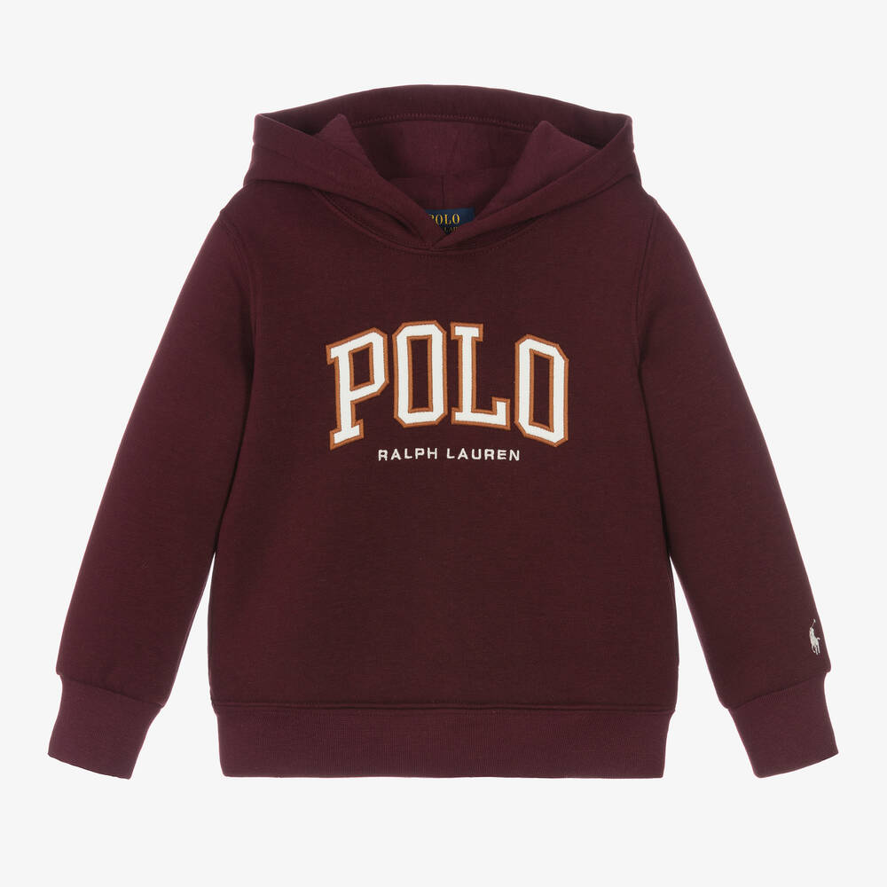 Ralph Lauren - Boys Burgundy Red Cotton Hoodie | Childrensalon