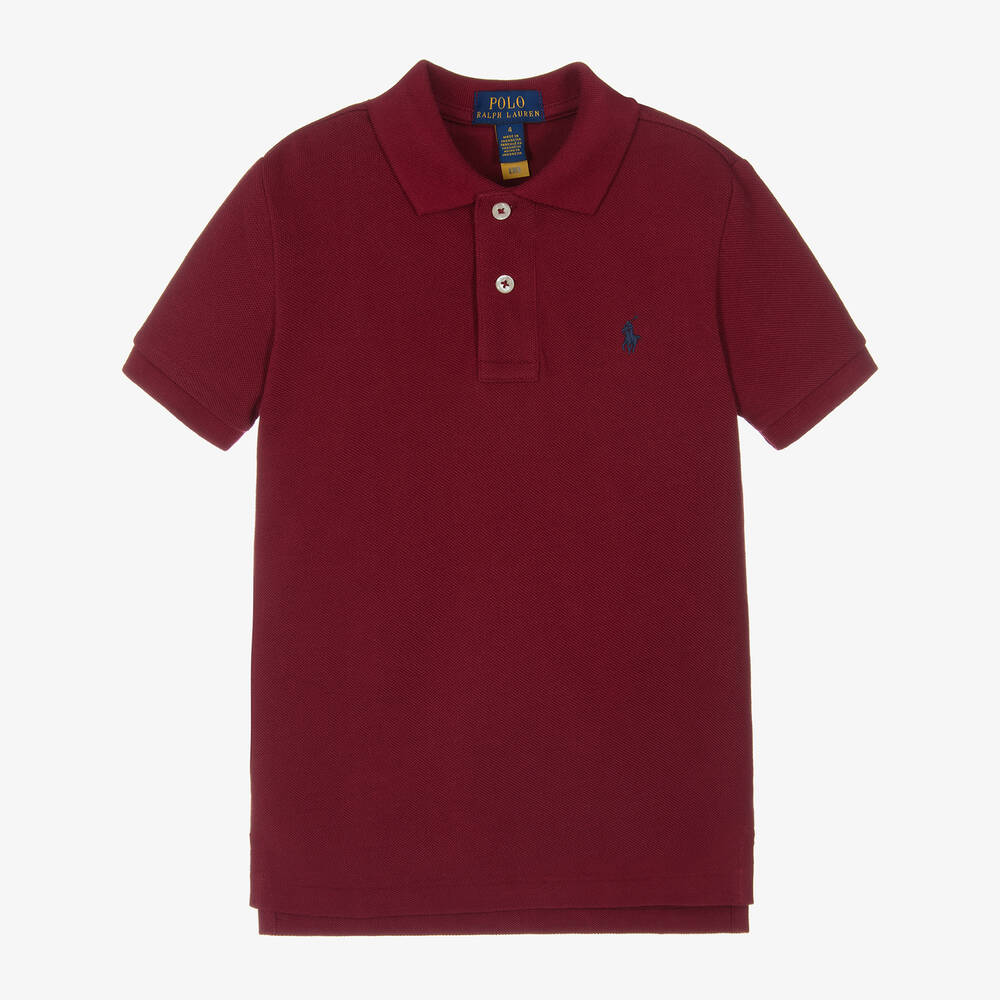 Ralph Lauren-Boys Burgundy Red Cotton Polo Shirt | Childrensalon Outlet