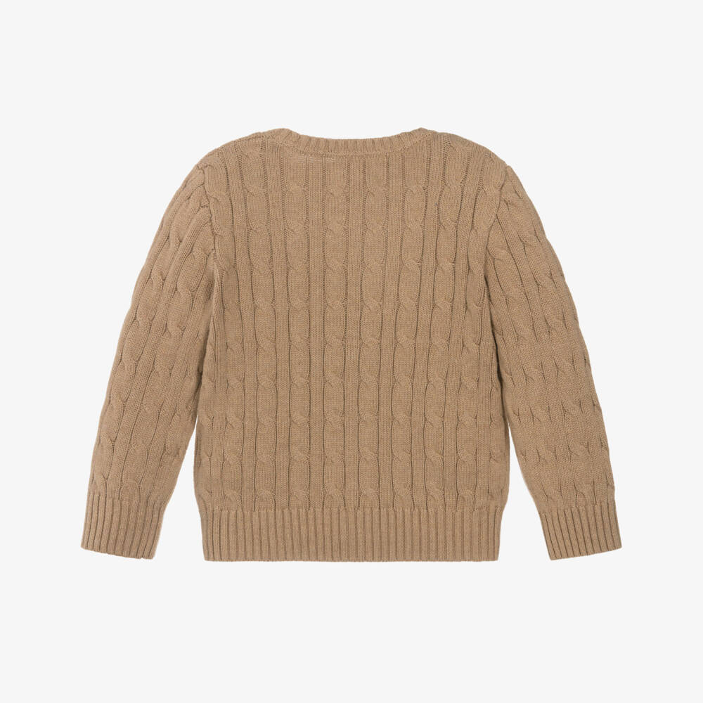 Ralph Lauren- Boys Camel Beige Cable Knit Sweater | Childrensalon Outlet