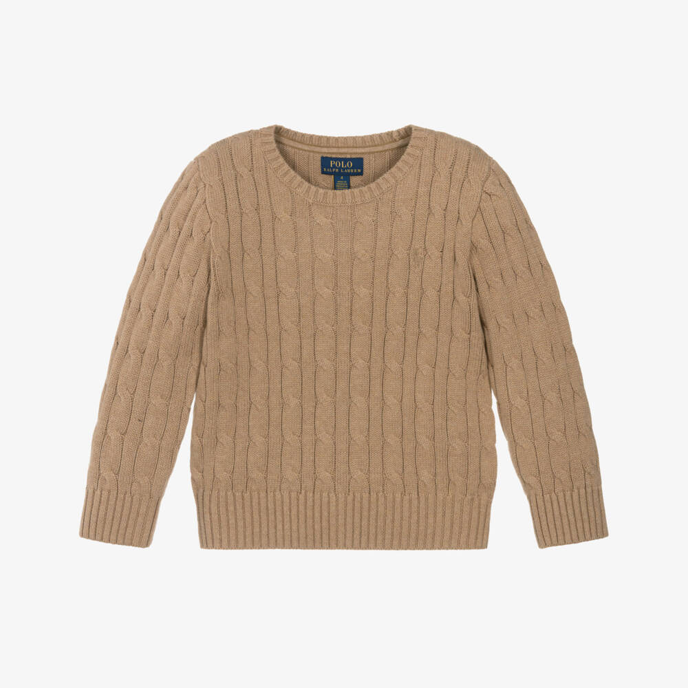 Ralph Lauren- Boys Camel Beige Cable Knit Sweater | Childrensalon Outlet