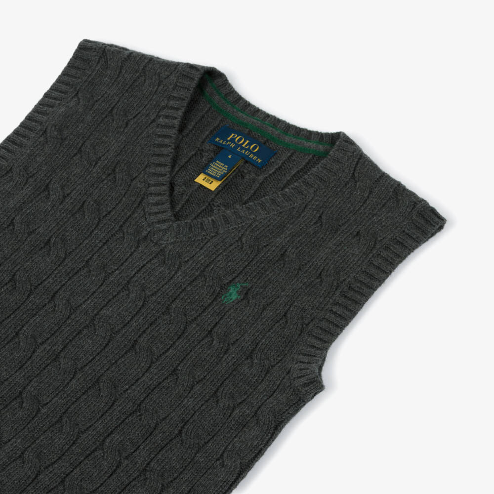 Ralph Lauren-Boys Charcoal Cable-Knit Waistcoat | Childrensalon Outlet
