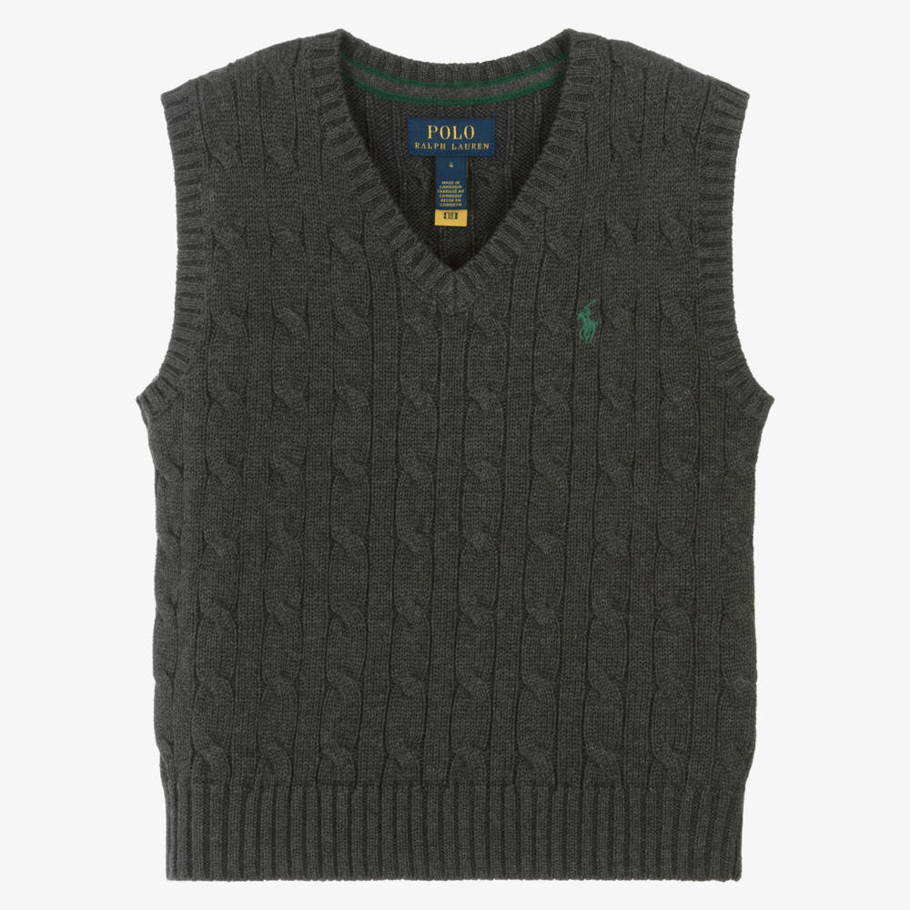 Ralph Lauren-Boys Charcoal Grey Cable Knit Slipover | Childrensalon Outlet