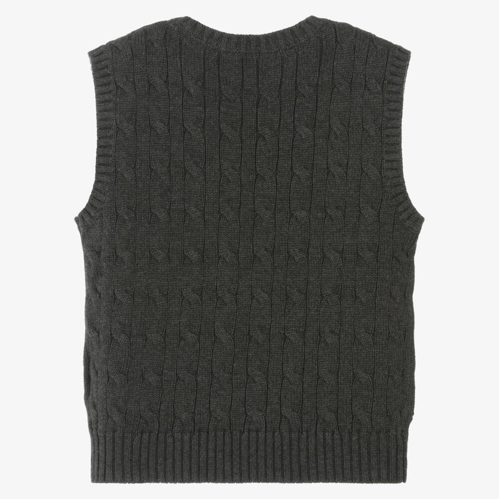 Ralph Lauren-Boys Charcoal Grey Cable Knit Slipover | Childrensalon Outlet