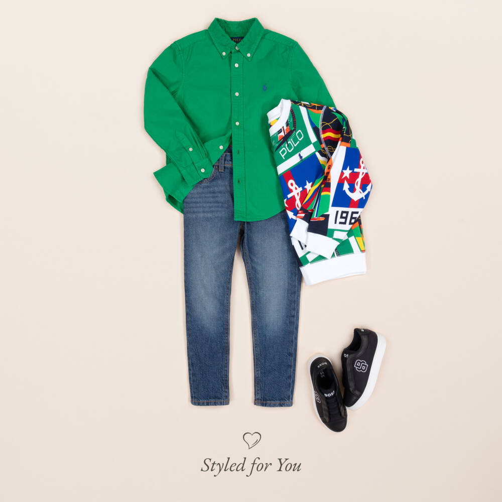 Ralph Lauren-Классическая зелёная хлопковая рубашка для мальчиков | Childrensalon Outlet
