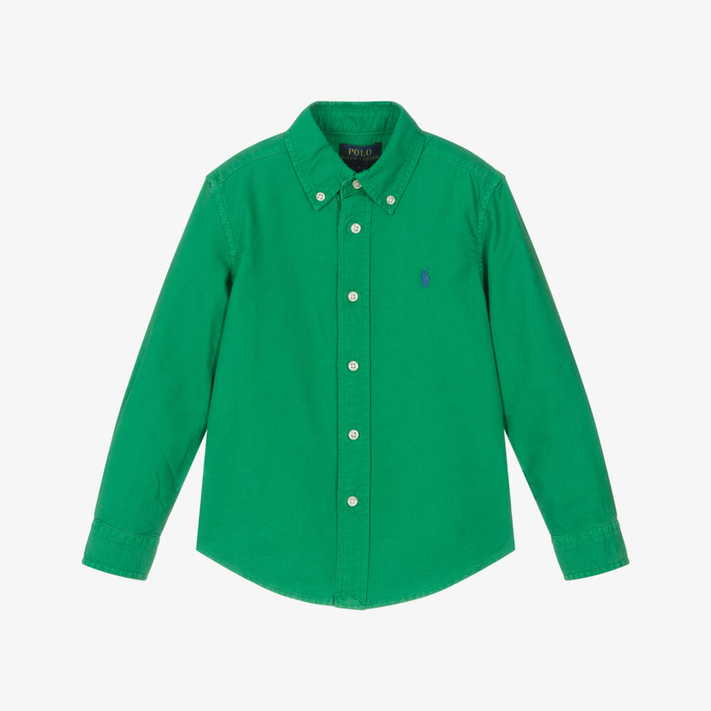 Ralph Lauren-Boys Classic Green Cotton Shirt | Childrensalon Outlet