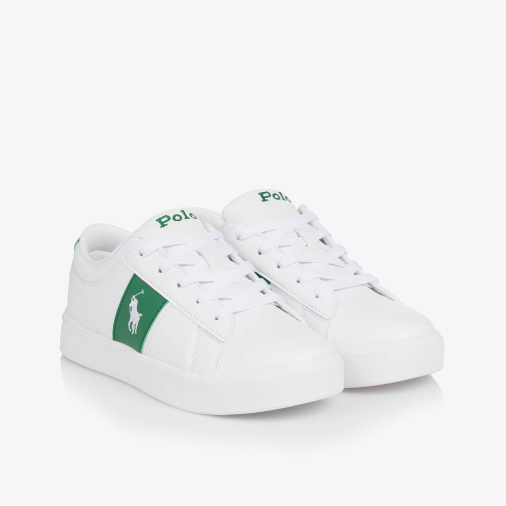 Ralph Lauren-Boys Classic White-Green Sneakers | Childrensalon Outlet